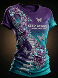 Women’s Keep Going Healing Floral Stairway Mental Health Graphic T-Shirt