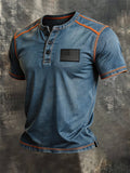 Men's Retro Color Stitching Pure Cotton Washed Faded Patriot T-Shirt