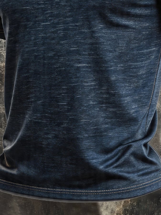 Men's Vintage 100% Cotton T-Shirt with Leather Paneling
