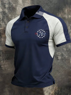 Men's Retro Patriot Color Block Polo Collar Short Sleeve