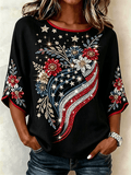 Patriotic Retro Pattern Print Comfortable Cotton And Linen T-Shirt