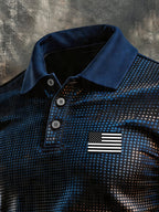 Men's Retro Patriotic Color-Block Short-Sleeve Polo Shirt