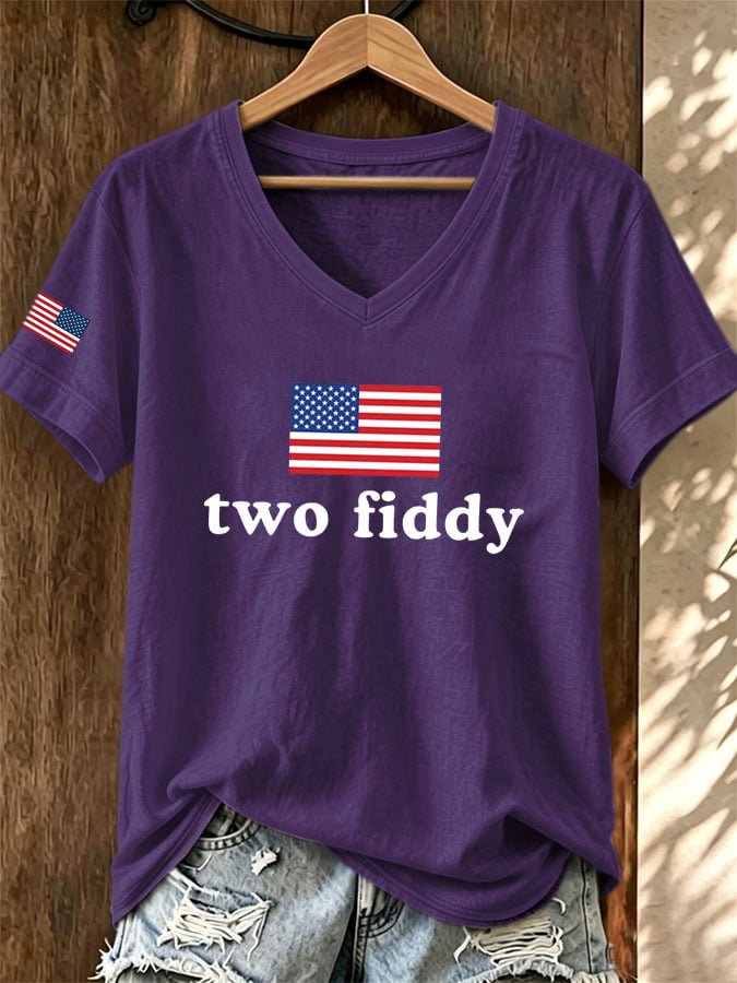 Women's Casual Two Fiddy Print Short-Sleeve T-Shirt