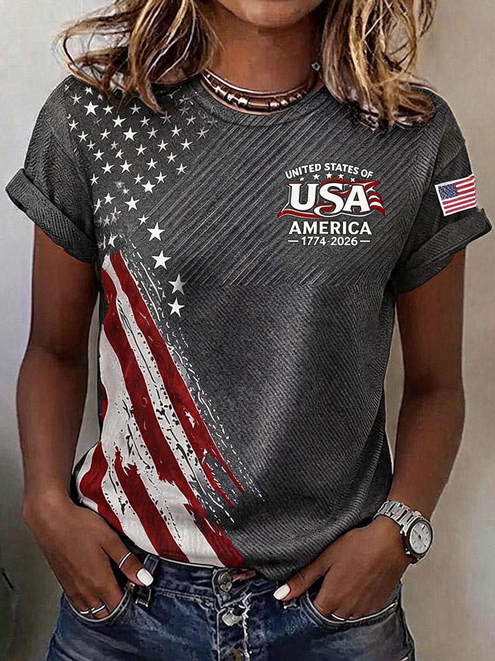 Women'S Independence Day Print Short-Sleeve Top