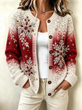 Women's Christmas-Themed Flowers Print Knit Cardigan