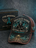 “Knocked Down, Getting Back Up” PTSD Awareness Grim Reaper Chain Vintage Baseball Cap