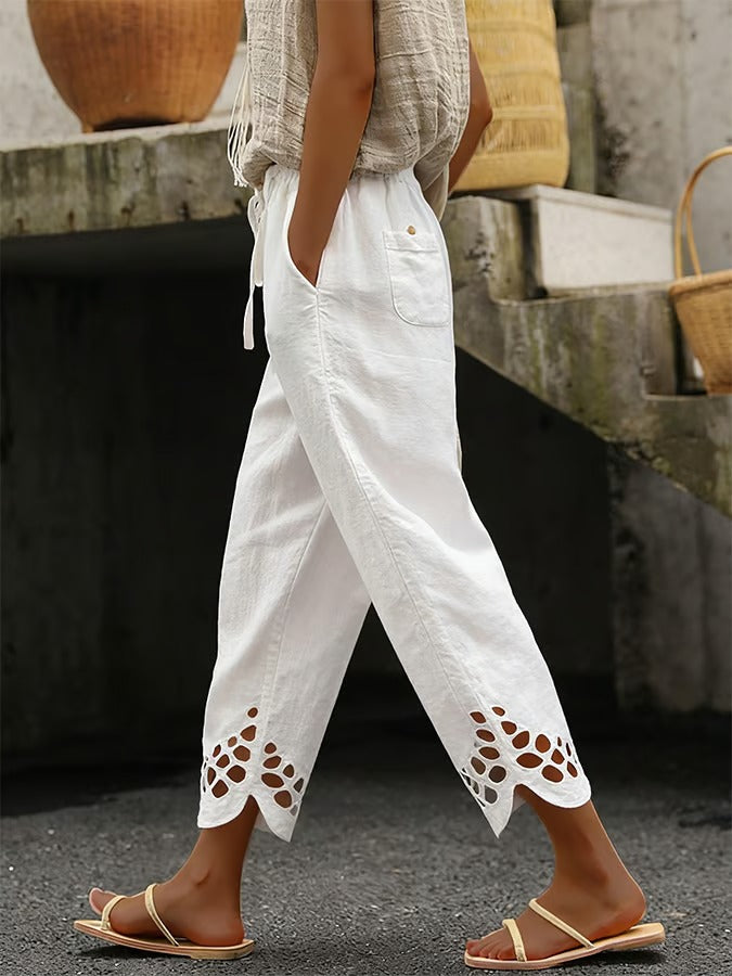 Women's Solid-Color Casual Pants with Cutout Splicing