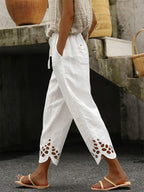 Women's Solid-Color Casual Pants with Cutout Splicing