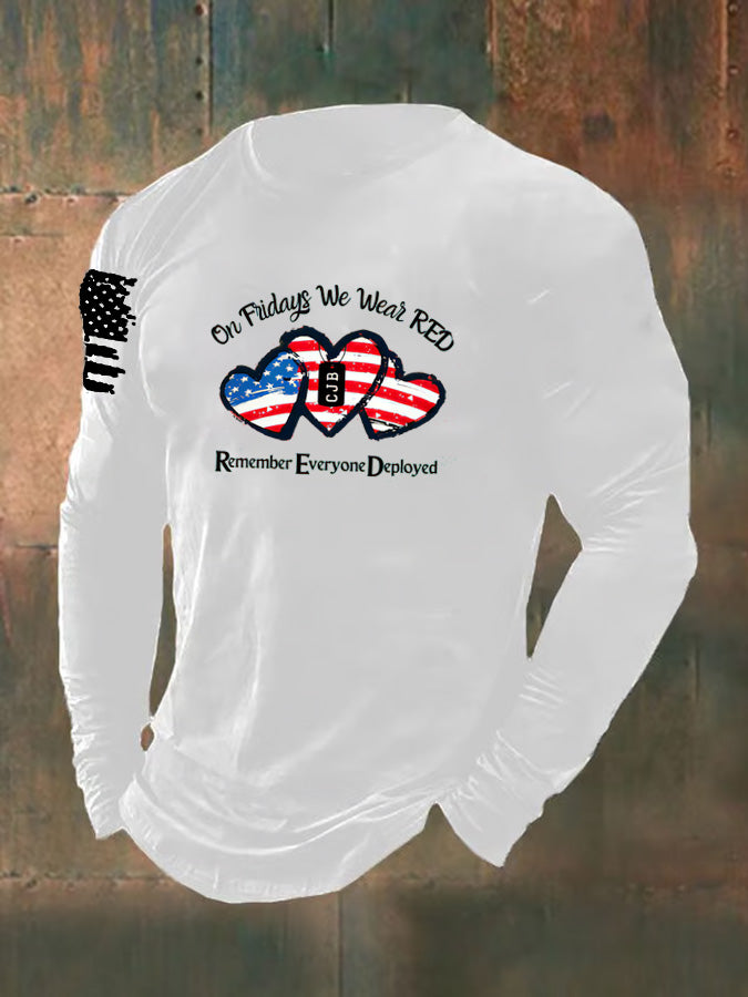 Men's On Fridays We Wear Red Pattern Long Sleeve 100% Cotton T-Shirt