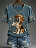 Women's Retro Dog Art Print  T-Shirt