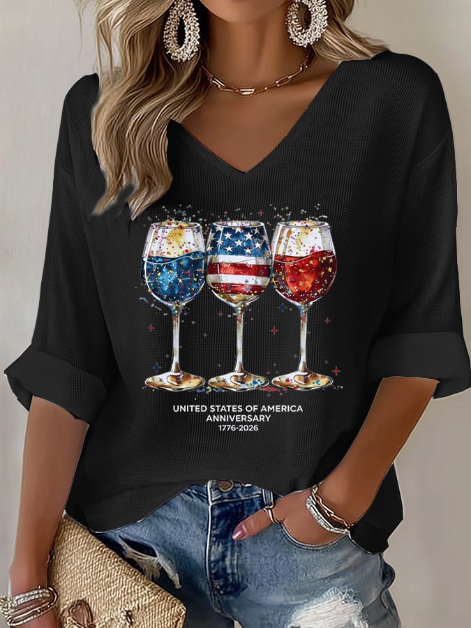 Women's Casual 250th Anniversary Printed Waffle Top