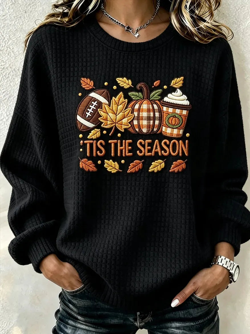 Women's Pumpkin Print Crew Neck Check Sweatshirt