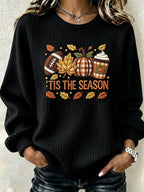 Women's Pumpkin Print Crew Neck Check Sweatshirt