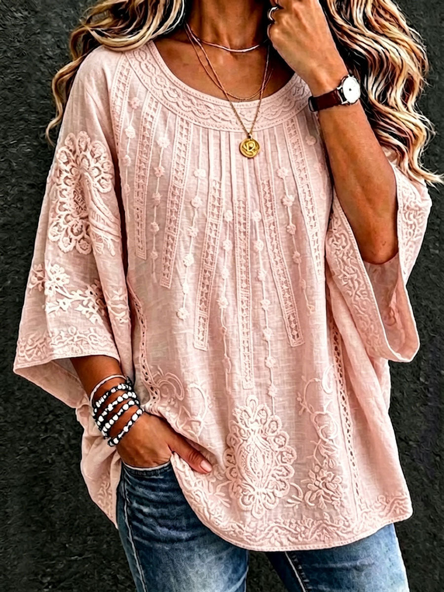 Women's Cotton And Linen Floral Casual Vacation Top