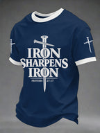 Men's Iron Sharpens Iron Proverbs 27:17 Christian Cross Print Casual Tee
