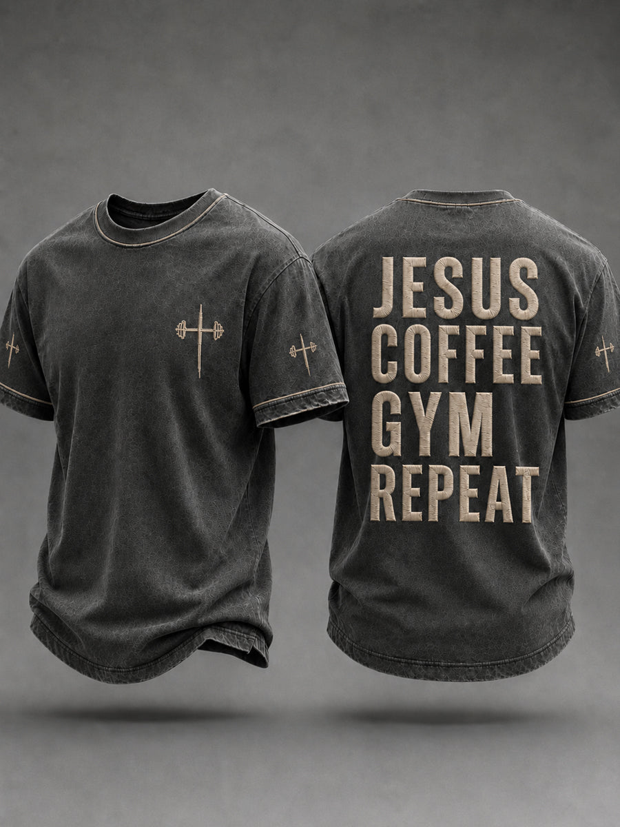 Men's Christian Gym Coffee Jesus Short Sleeve T-shirt