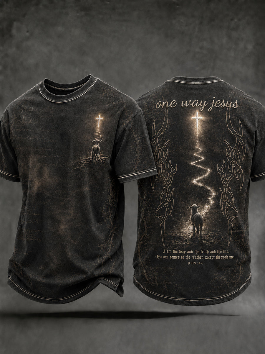 Men's Christian Jesus The Way Cross O-neck Short Sleeve T-shirt