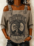 Frauen-Funny-Halloween-Druck-T-Shirt mit 3/4-Arm