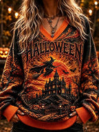 Women's Halloween Witch V-Neck Sweatshirt