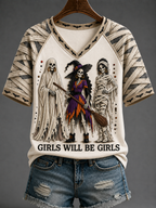 Women's Girls Will Be Girls V-neck Off-shoulder Short-sleeved T-shirt