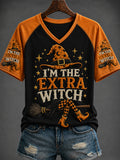 Women's Halloween “I'M THE EXTRA WITCH” Printed V-neck T-shirt
