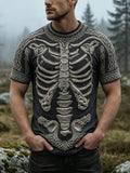 Herren-Kurzarm-T-Shirt mit Retro-Schädel-Skelett muster bedruckt