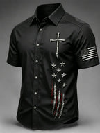 Men's Faith Cross Printed Casual Short Sleeve Shirt