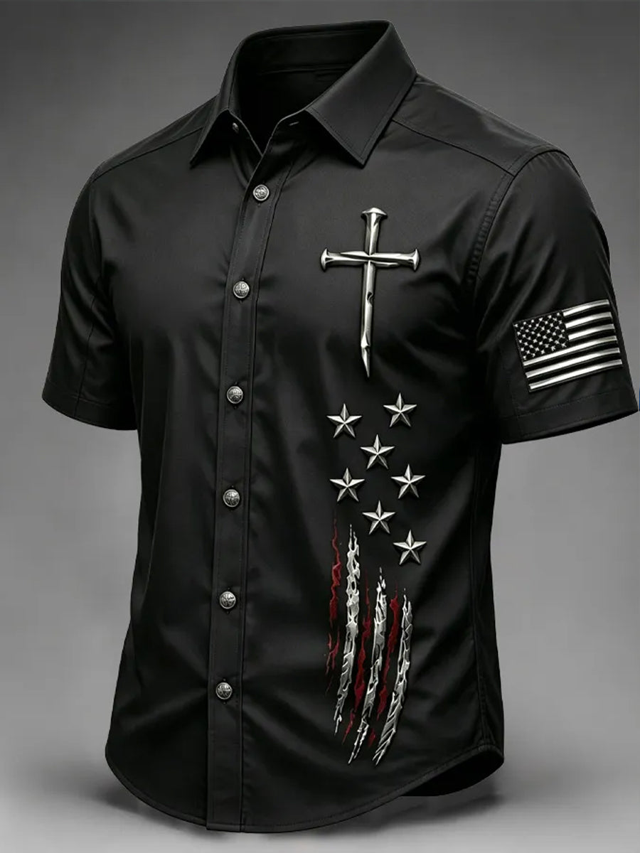Men's Faith Cross Printed Casual Short Sleeve Shirt