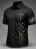 Men's Faith Cross Printed Casual Short Sleeve Shirt