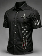 Men's Faith Cross Printed Casual Short Sleeve Shirt