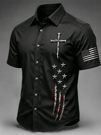 Men's Faith Cross Printed Casual Short Sleeve Shirt