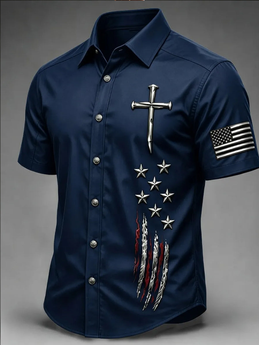 Men's Faith Cross Printed Casual Short Sleeve Shirt