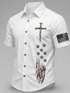 Men's Faith Cross Printed Casual Short Sleeve Shirt