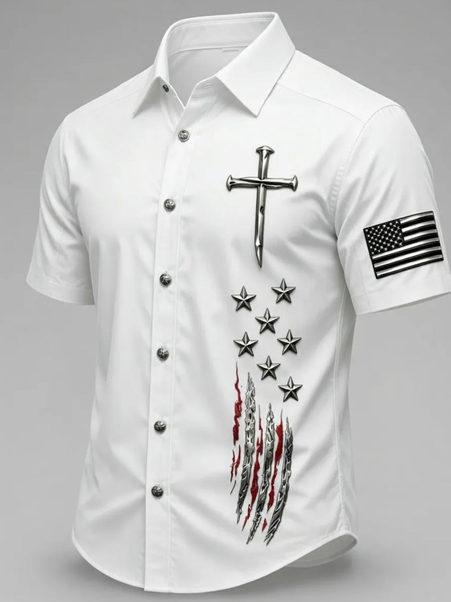 Men's Faith Cross Printed Casual Short Sleeve Shirt