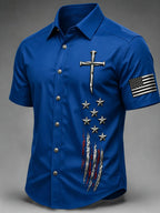 Men's Faith Cross Printed Casual Short Sleeve Shirt