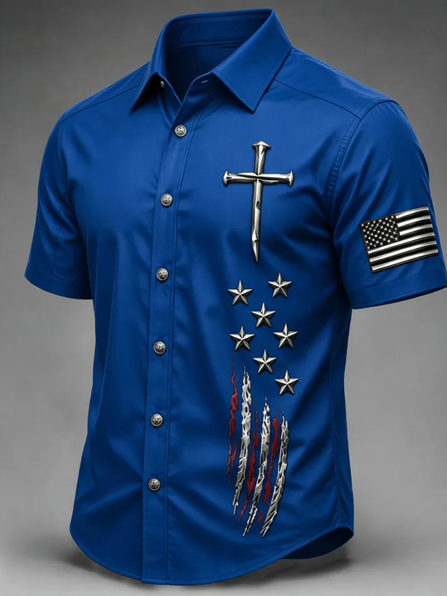 Men's Faith Cross Printed Casual Short Sleeve Shirt