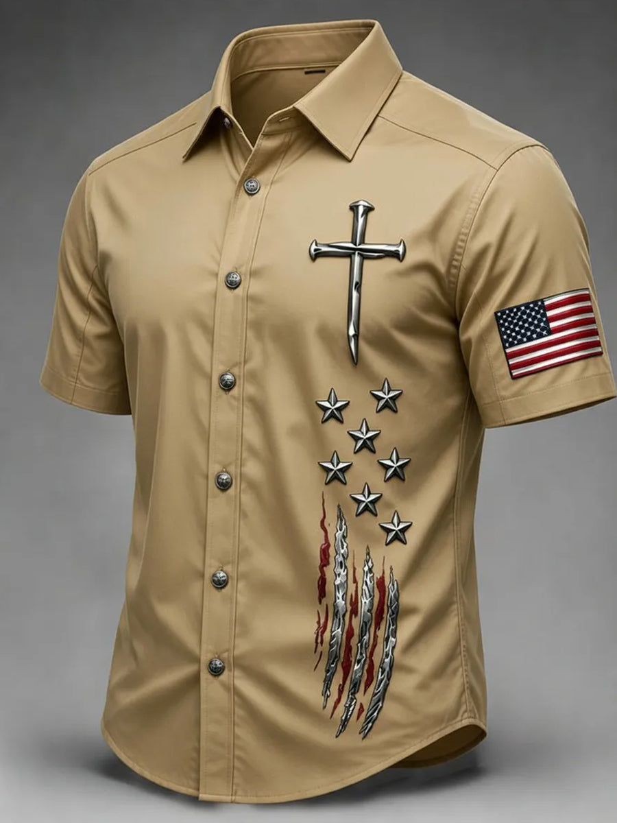 Men's Faith Cross Printed Casual Short Sleeve Shirt