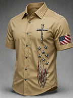 Men's Faith Cross Printed Casual Short Sleeve Shirt