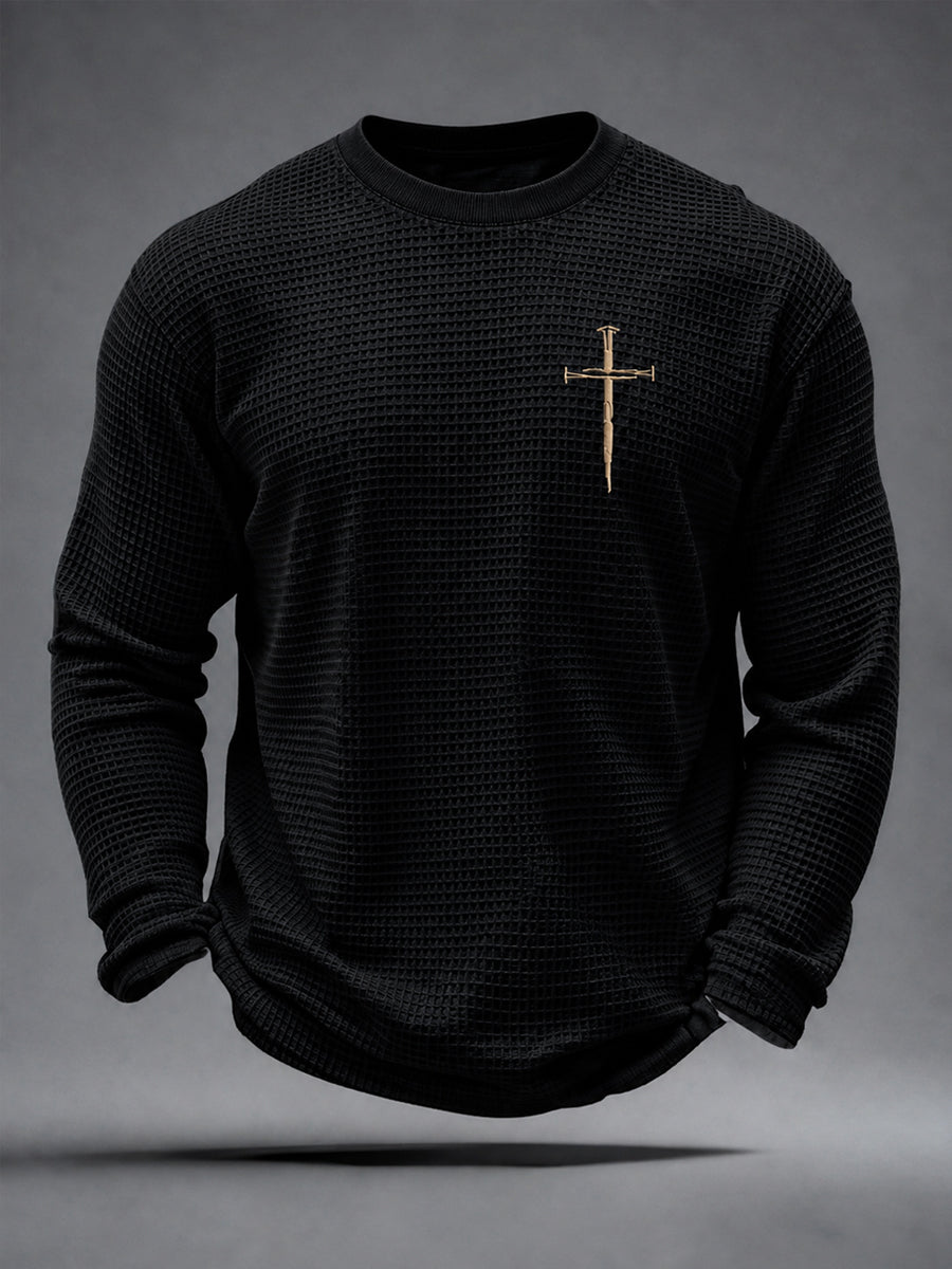 Men's Christian Need Prayer Tap My Shoulder Waffle Long Sleeve T-Shirt