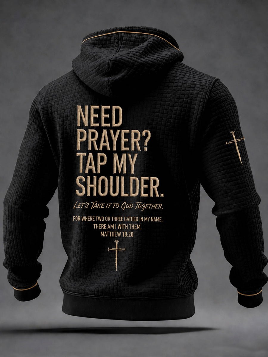 Men's Christian Need Prayer Tap My Shoulder Checkered Cotton Hoodie