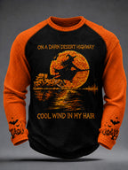 Men's Halloween Witch Pumpkin Bat Waffle Long Sleeve T-Shirt