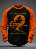 Men's Halloween Witch Pumpkin Bat Waffle Long Sleeve T-Shirt