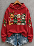 Women's We Woof You A Merry Christmas Dogs Print Dog Lovers Casual Hoodie