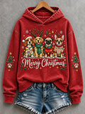 Women's Merry Christmas Dogs Print Dog Lovers Casual Hoodie