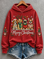 Women's Merry Christmas Dogs Print Dog Lovers Casual Hoodie