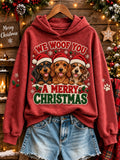 Women's We Woof You A Merry Christmas Dogs Pattern Causal Hoodie
