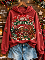 Women's We Woof You A Merry Christmas Dogs Pattern Causal Hoodie