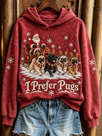 Women's Christmas I Prefer Pugs Santa Claus & Dogs Print Hoodie