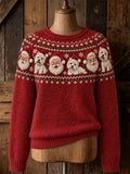 Women's Vintage Christmas Santa Claus & West Highland White Terrier Dogs Yoke Isle Print crew neck sweater