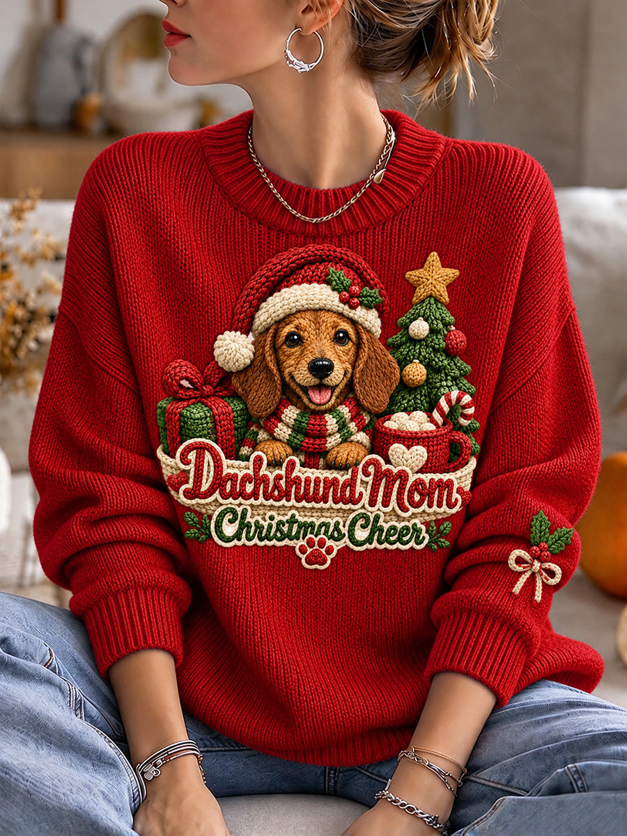 Women's Dachshund Mom Christmas Cheer Print Cozy Sweater